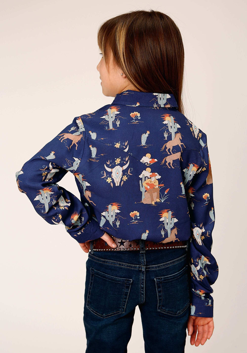 Roper Girls Long Sleeve Snap Cowboy Toile Print Rayon Western Shirt - Roper - Flyclothing LLC