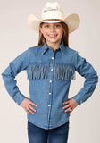 Roper Girls Long Sleeve Snap Medium Blue Denim Western Shirt - Roper - Flyclothing LLC