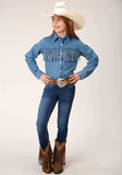 Roper Girls Long Sleeve Snap Medium Blue Denim Western Shirt - Roper - Flyclothing LLC