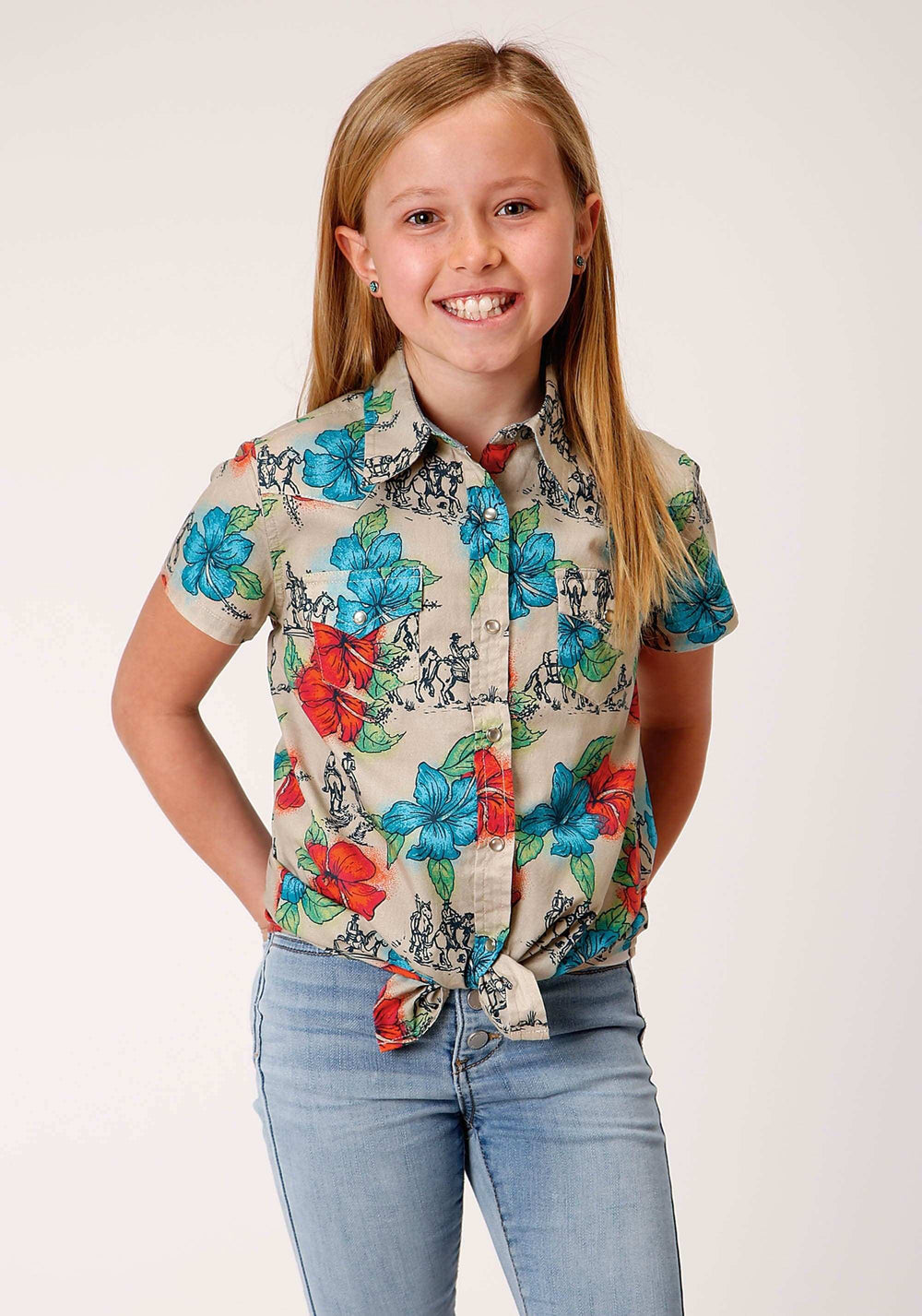Roper Girls Short Sleeve Snap Trail Ride Tropical Western Shirt - Roper - Flyclothing LLC