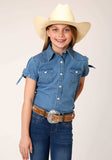 Roper Girls Short Sleeve Button Medium Blue Denim Western Shirt - Roper - Flyclothing LLC