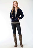 Roper Womens Navy Blue Crushed Velvet Zip Front Jacket - Roper - Flyclothing LLC