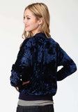 Roper Womens Navy Blue Crushed Velvet Zip Front Jacket - Roper - Flyclothing LLC