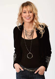 Roper Womens Solid Black Velvet With Embroidery Zip Front Jacket - Roper - Flyclothing LLC