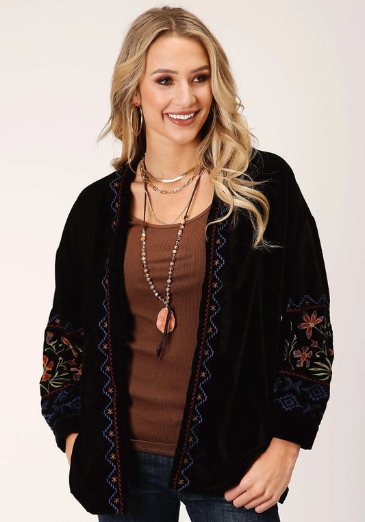 Roper Womens Black Velvet Open Front Jacket - Roper - Flyclothing LLC