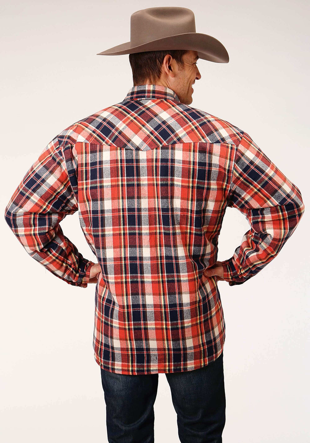 Roper Mens Long Sleeve Snap Sherpa Lined Flannel Shirt Jacket - Roper - Flyclothing LLC