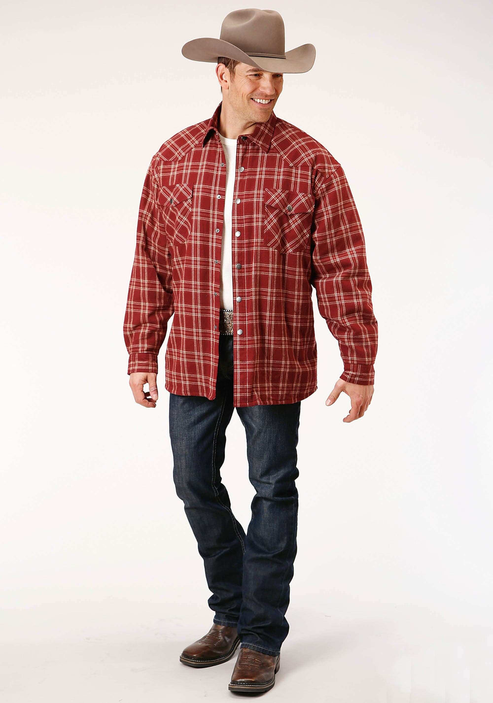 Roper Mens Long Sleeve Snap Sherpa Lined Flannel Shirt Jacket - Roper - Flyclothing LLC