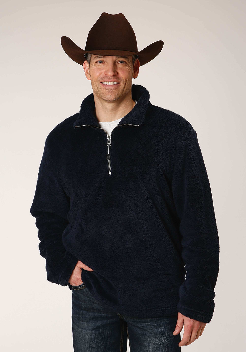 Roper Mens Solid Blue Polar Fleece Pullover - Roper - Flyclothing LLC