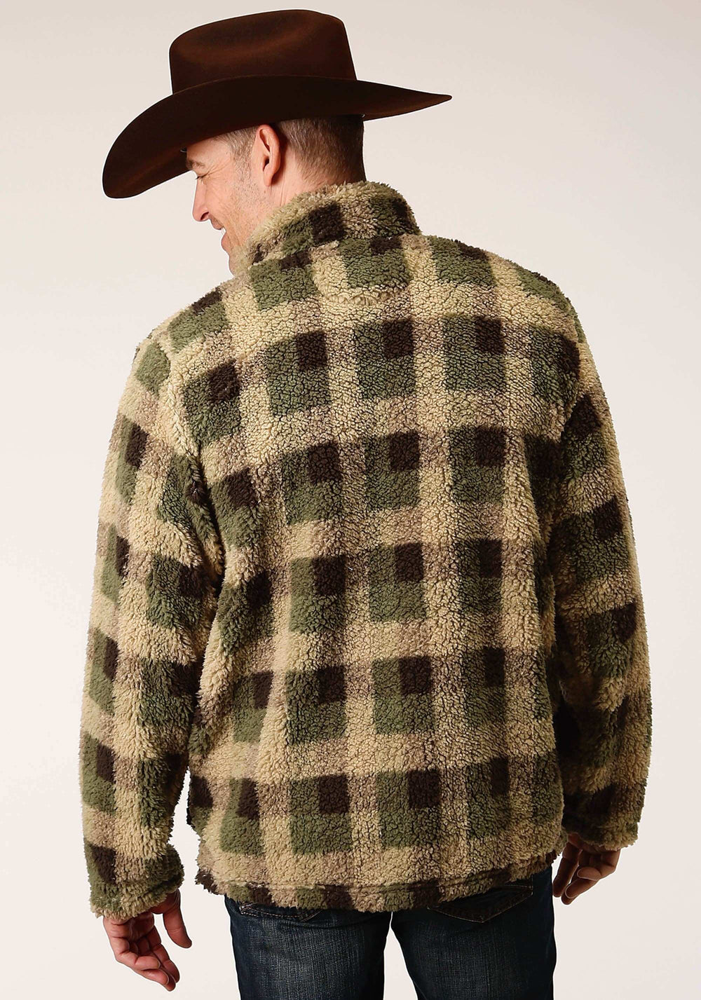 Roper Mens Grey Brown Check Print Polar Fleece Pullover - Roper - Flyclothing LLC