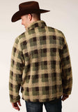 Roper Mens Grey Brown Check Print Polar Fleece Pullover - Roper - Flyclothing LLC