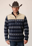Roper Mens Navy Aztec Print Micro Fleece Pullover - Roper - Flyclothing LLC