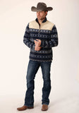 Roper Mens Navy Aztec Print Micro Fleece Pullover - Roper - Flyclothing LLC