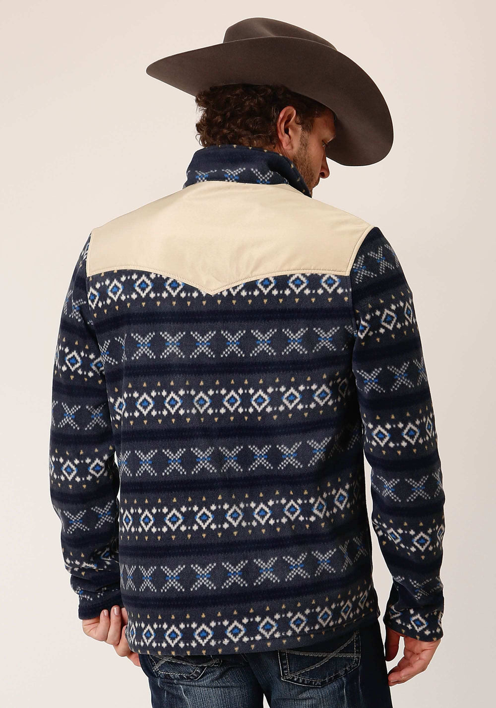 Roper Mens Navy Aztec Print Micro Fleece Pullover - Roper - Flyclothing LLC