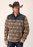 Roper Mens Orange Aztec Print Micro Fleece Pullover - Roper - Flyclothing LLC
