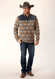 Roper Mens Orange Aztec Print Micro Fleece Pullover - Roper - Flyclothing LLC