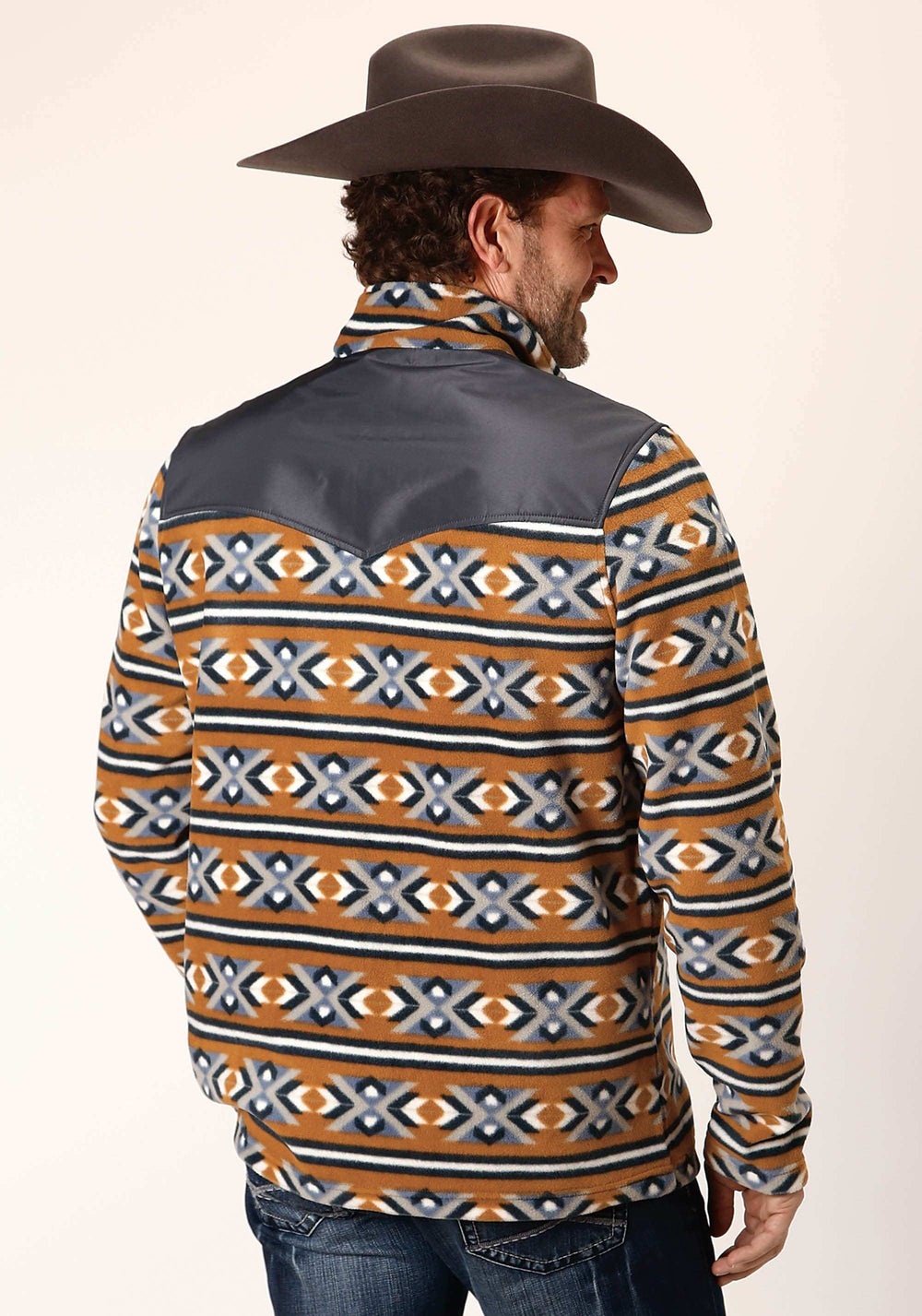 Roper Mens Orange Aztec Print Micro Fleece Pullover - Roper - Flyclothing LLC