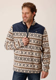 Roper Mens Cream Aztec Print Micro Fleece Pullover - Roper - Flyclothing LLC