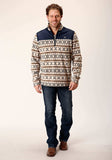 Roper Mens Cream Aztec Print Micro Fleece Pullover - Roper - Flyclothing LLC