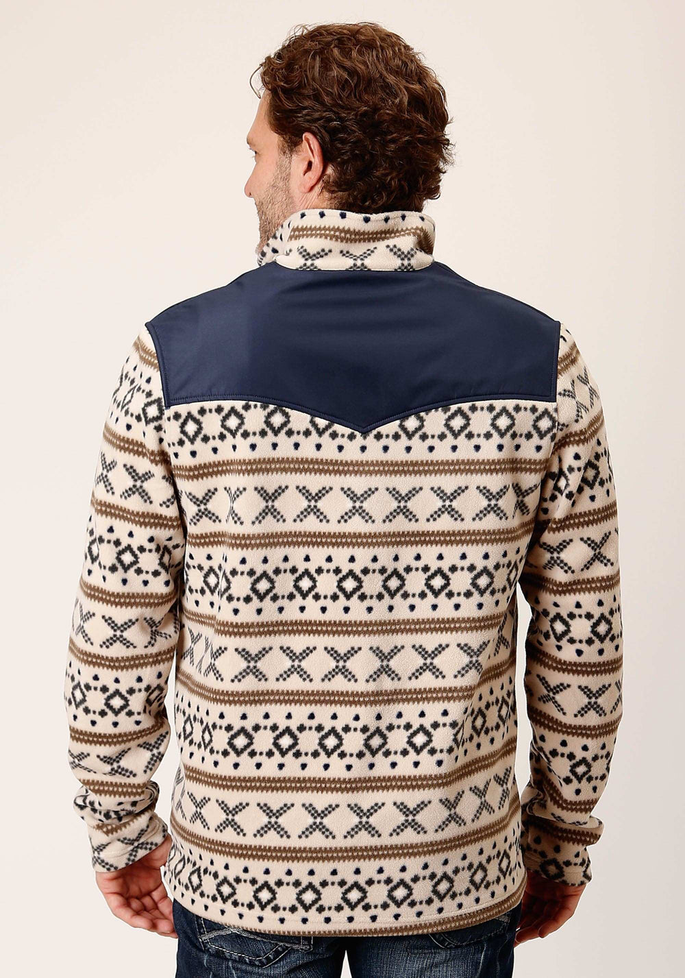 Roper Mens Cream Aztec Print Micro Fleece Pullover - Roper - Flyclothing LLC
