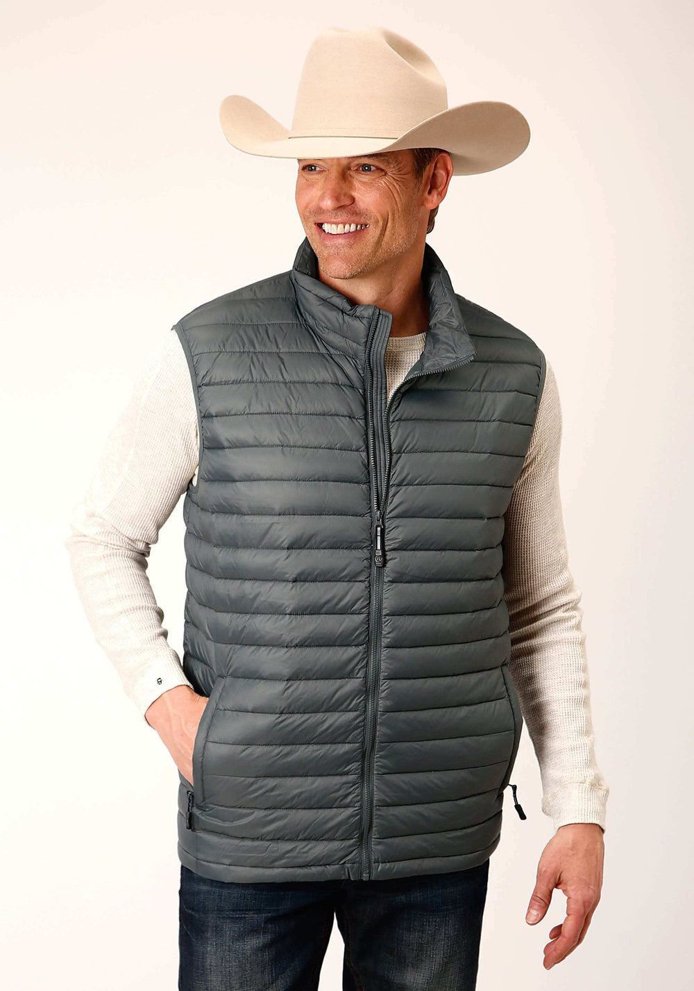 Roper Mens Black Nylon Down Proof Coated Vest - Roper - Flyclothing LLC