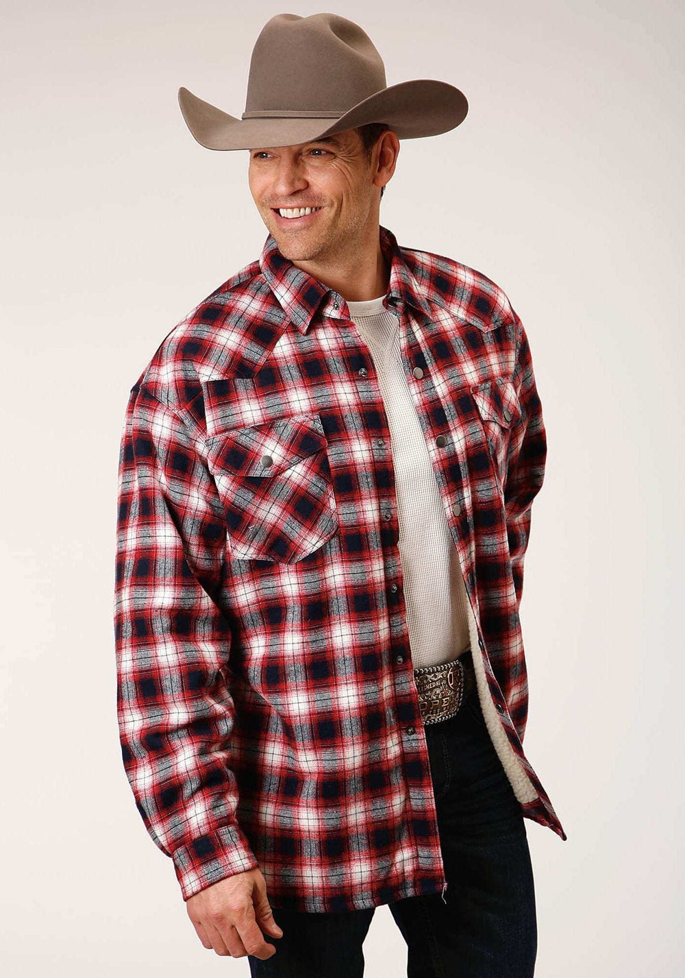 Roper Mens Long Sleeve Tall Fit Snap Sherpa Lined Flannel Shirt Jacket - Roper - Flyclothing LLC
