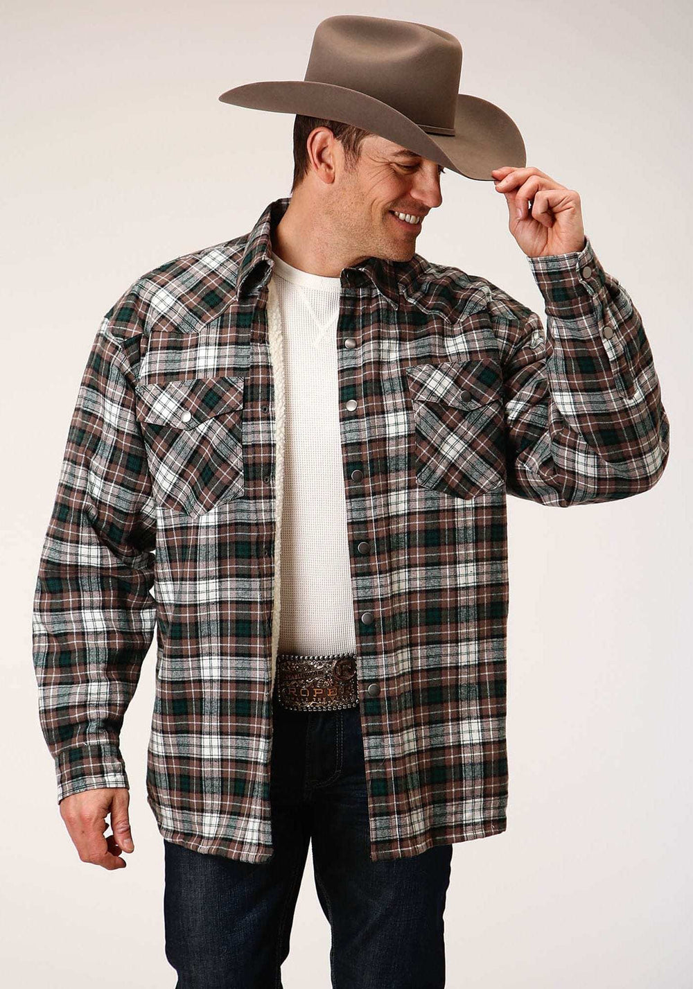 Roper Mens Long Sleeve Tall Fit Snap Sherpa Lined Flannel Shirt Jacket - Roper - Flyclothing LLC