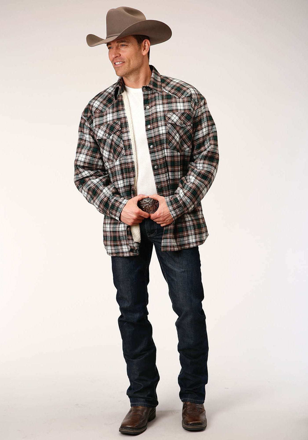 Roper Mens Long Sleeve Tall Fit Snap Sherpa Lined Flannel Shirt Jacket - Roper - Flyclothing LLC
