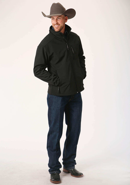 Roper Mens Black Softshell With Black Lining Zip Front Jacket - Roper - Flyclothing LLC
