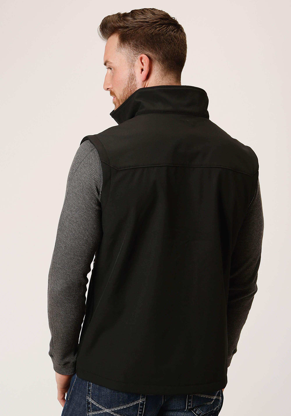 Roper Mens Black Softshell With Black Lining Zip Front Vest - Roper - Flyclothing LLC
