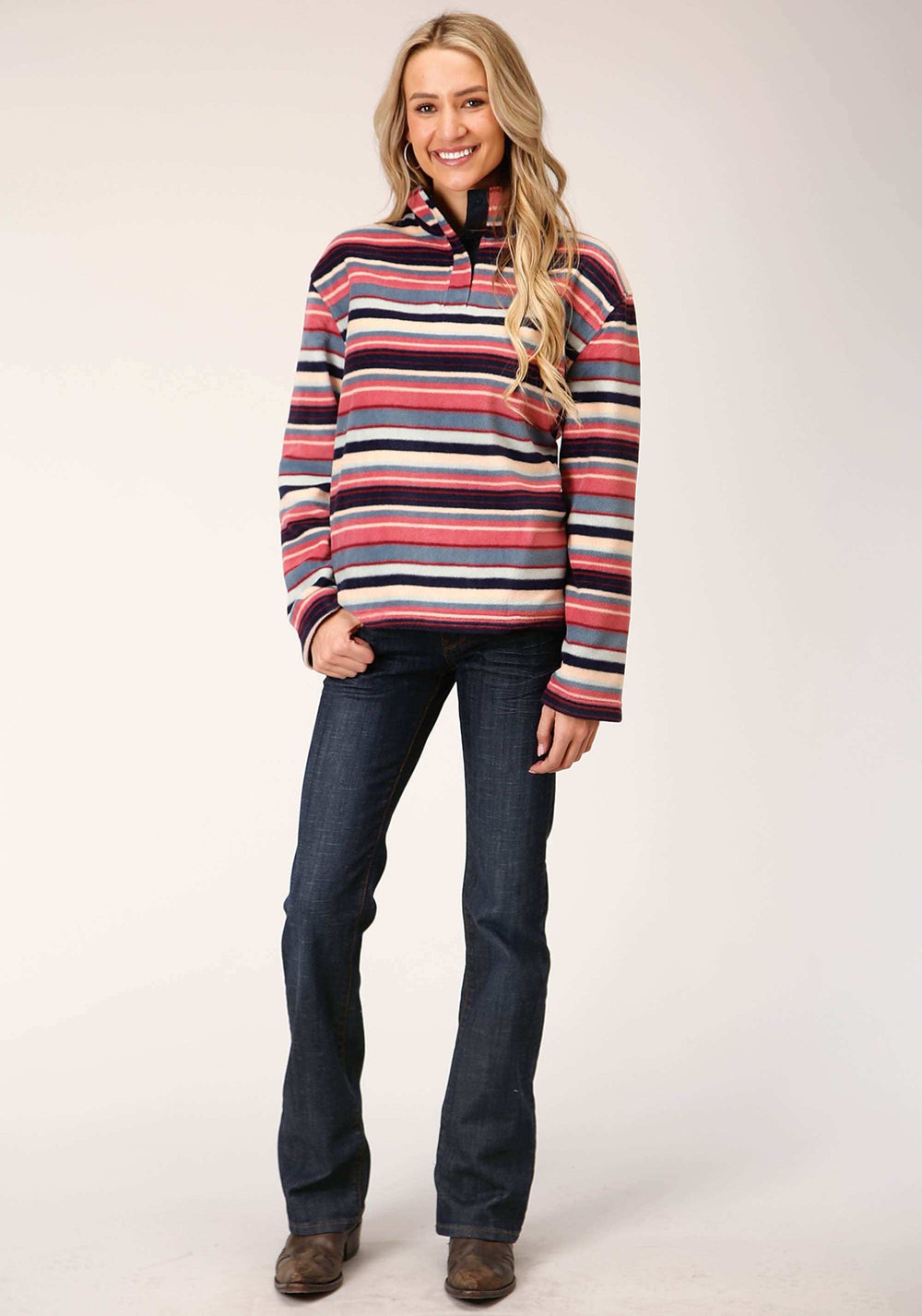 Roper Womens Horizontal Stripe Print Fleece Pullover - Roper - Flyclothing LLC