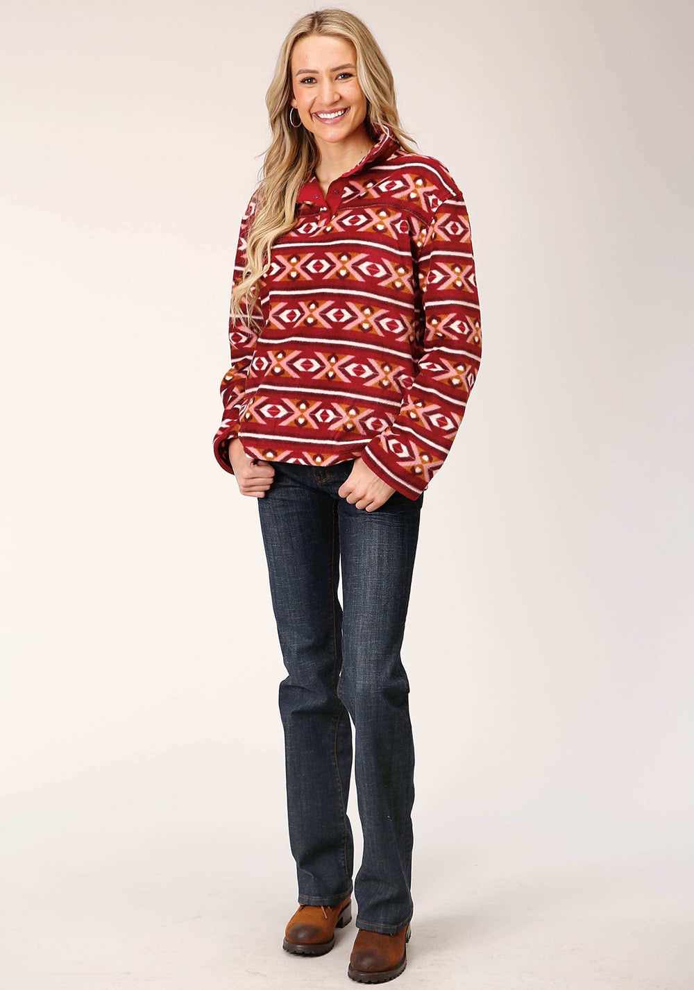 Roper Womens Berry Aztec Print Fleece Pullover - Roper - Flyclothing LLC