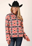 Roper Womens Grey Orange Pink Aztec Print Fleece Pullover - Roper - Flyclothing LLC