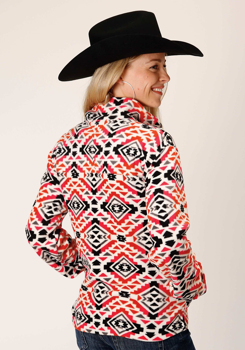 Roper Womens Grey Orange Pink Aztec Print Fleece Pullover - Roper - Flyclothing LLC