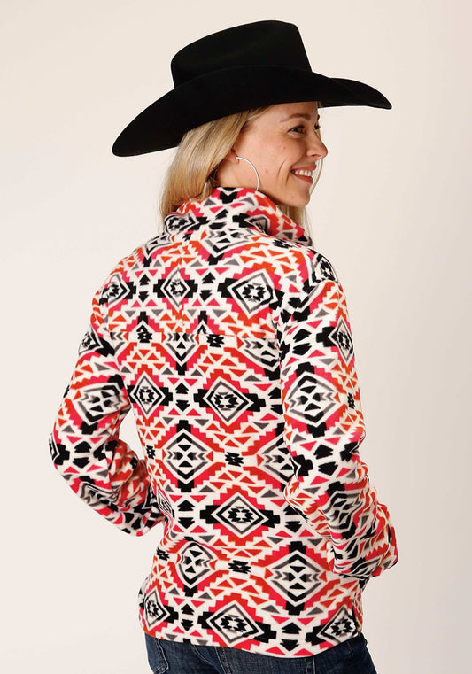 Roper Womens Grey Orange Pink Aztec Print Fleece Pullover - Roper - Flyclothing LLC