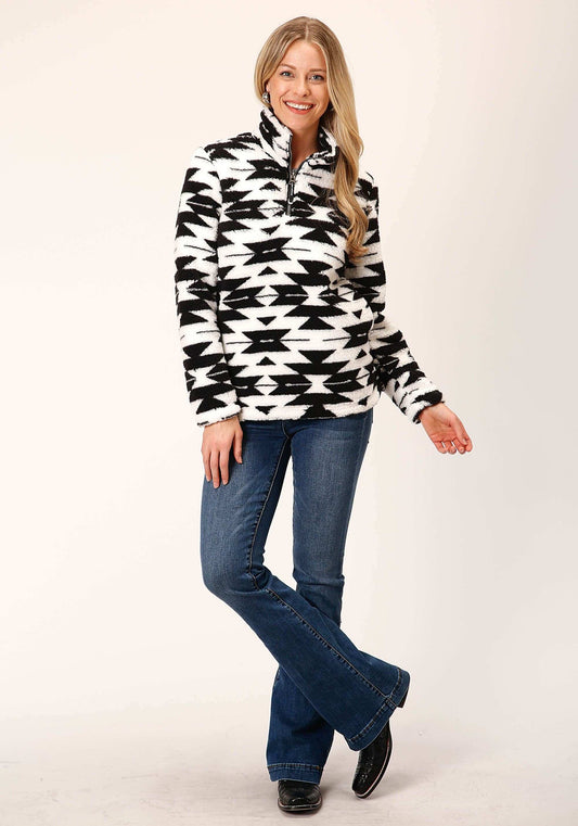 Roper Womens Black White Aztec Polar Fleece Pullover - Roper - Flyclothing LLC