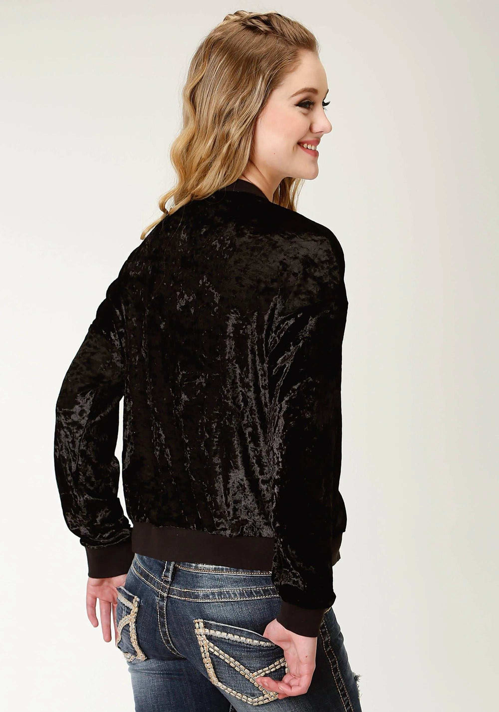 Roper Womens Solid Black Crushed Velvet Bomber Jacket - Roper - Flyclothing LLC