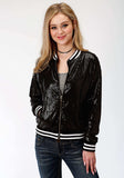 Roper Womens Solid Black Sequin Bomber Jacket - Roper - Flyclothing LLC