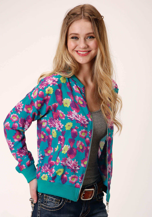 Roper Womens Turquoise Pink And Yellow Floral Print Zip Front Jacket - Roper - Flyclothing LLC