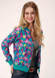 Roper Womens Turquoise Pink And Yellow Floral Print Zip Front Jacket - Roper - Flyclothing LLC
