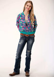 Roper Womens Turquoise Pink And Yellow Floral Print Zip Front Jacket - Roper - Flyclothing LLC