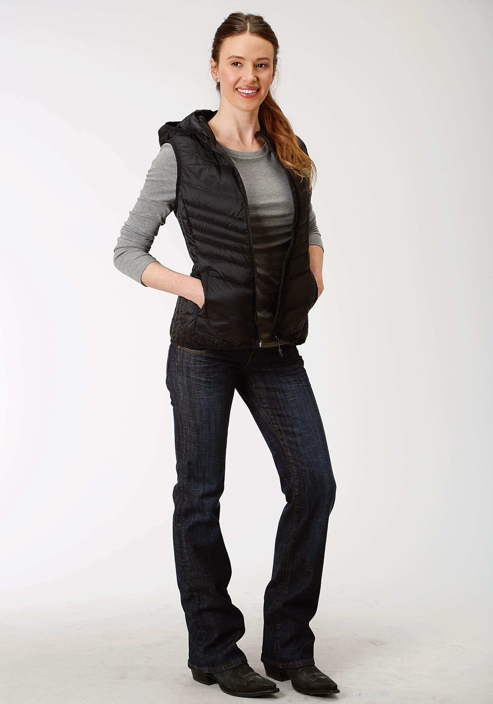 Roper Womens Black Down Hooded Vest - Roper - Flyclothing LLC