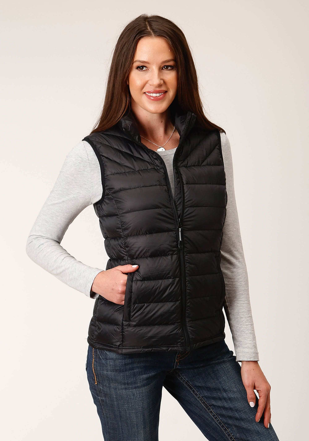 Roper Womens Down Black Nylon Dwn Proof Coated Vest - Roper - Flyclothing LLC