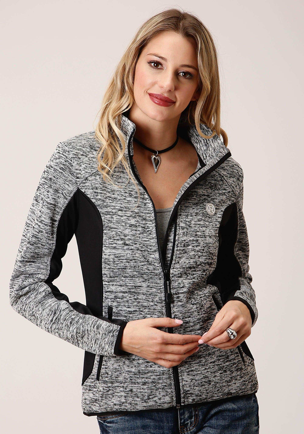 ROPER WOMENS CHARCOAL AND GRAY SWEATER KNIT ZIP FRONT JACKET - Roper - Flyclothing LLC