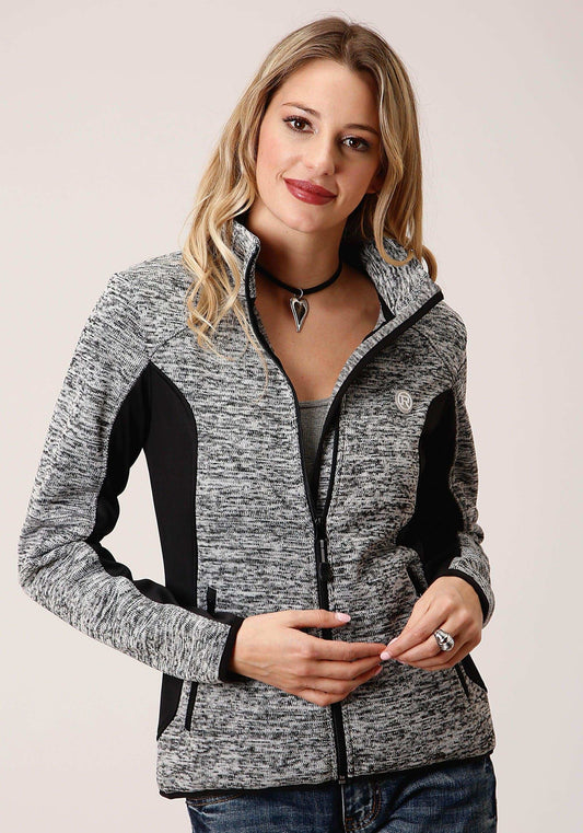 ROPER WOMENS CHARCOAL AND GRAY SWEATER KNIT ZIP FRONT JACKET - Roper - Flyclothing LLC