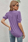 Notched Neck Puff Sleeve Tee - Trendsi - Flyclothing LLC