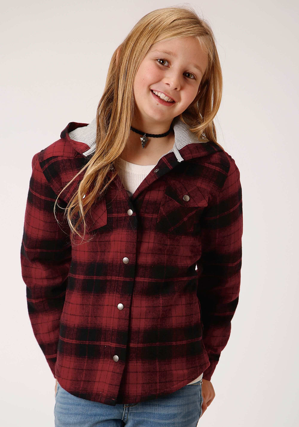 Roper Girls Long Sleeve Snap Cranberry Plaid Western Shirt Jacket - Roper - Flyclothing LLC
