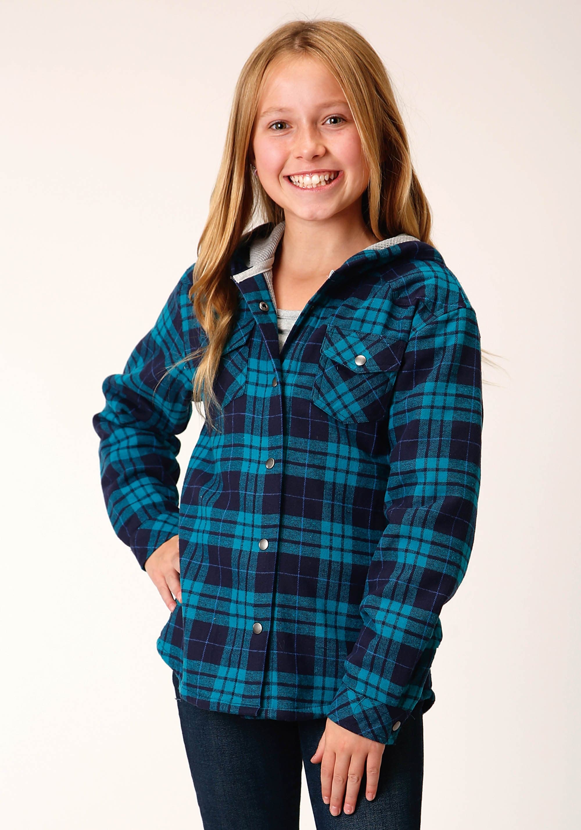 Roper Girls Long Sleeve Snap Thermal Lined Flannel Shirt Jacket S