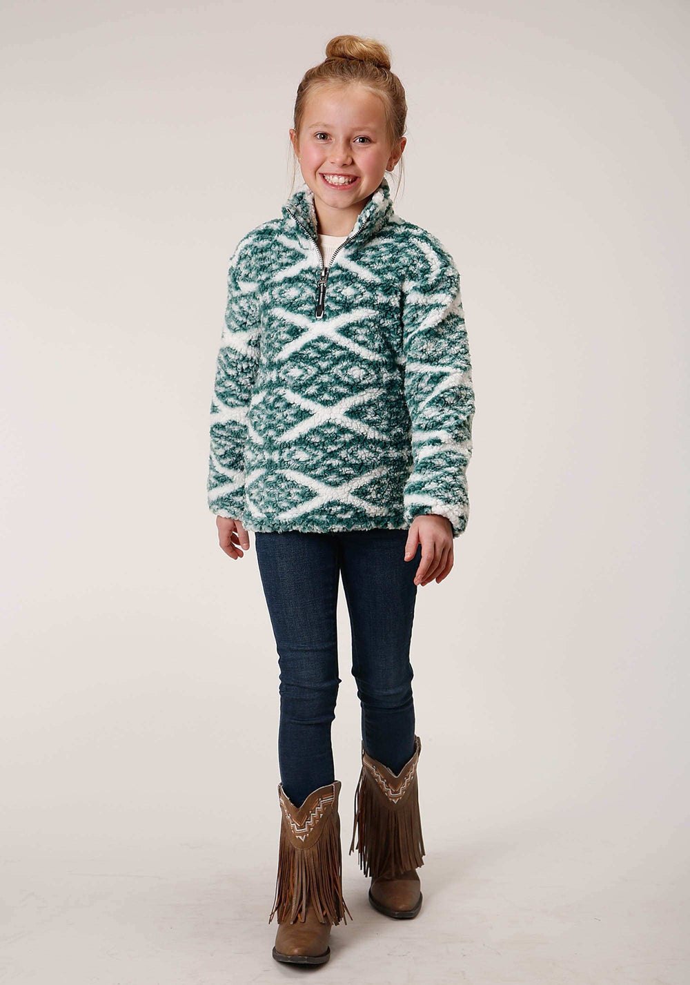 Roper Girls Womens Diamond Print Polar Fleece Pullover - Roper - Flyclothing LLC