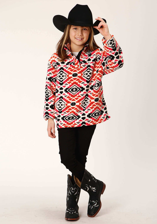 Roper Girls Womens Grey Orange Pink Aztec Print Polar Fleece Pullover - Roper - Flyclothing LLC