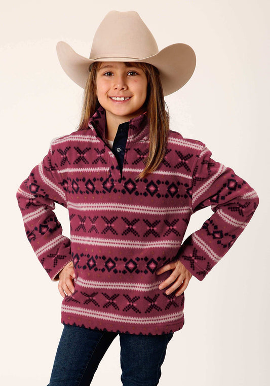 Roper Girls Womens Rusty Red Aztec Print Polar Fleece Pullover - Roper - Flyclothing LLC